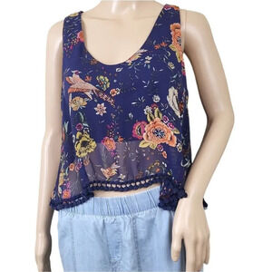 Honey Punch Floral Pom Pom Peacock Top